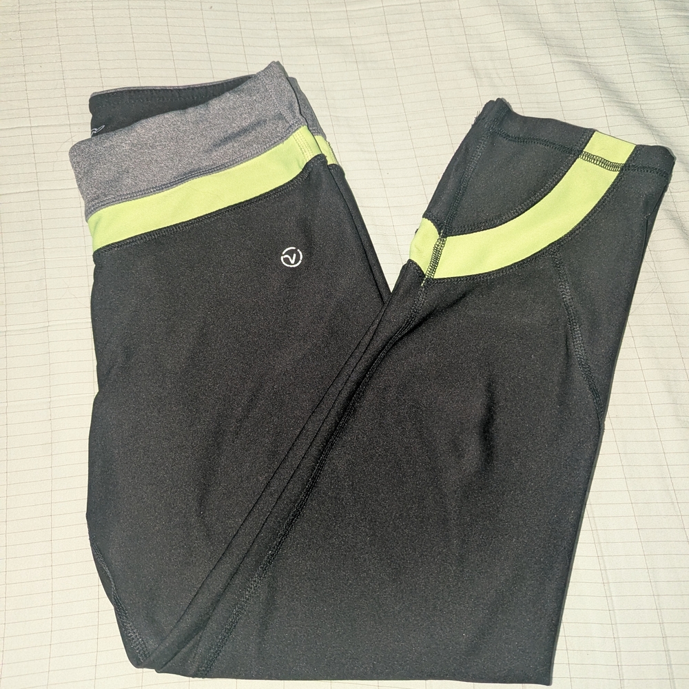 VOGO Athletica Black and Gray Leggings with Neon Accents